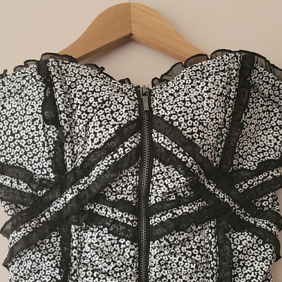 Bebe Black and White Floral Corset Bustier - Size S - Picture 3 of 7